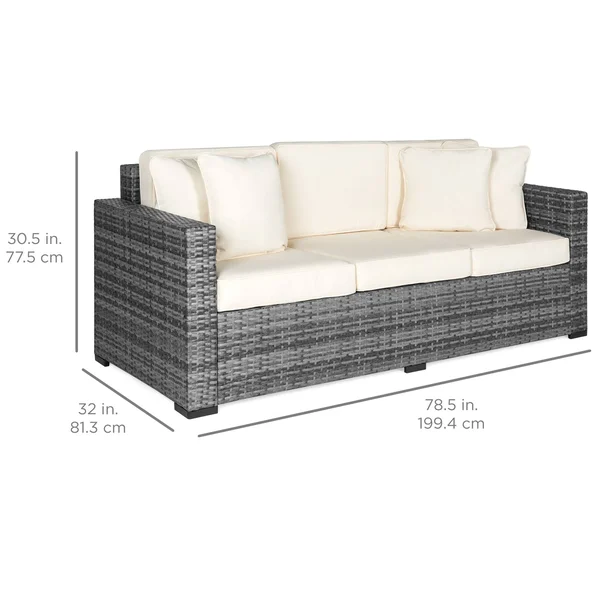 Best Choice Products 3-Seat Outdoor Wicker Sofa with Cushions, Gray