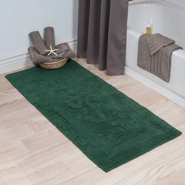 Solid Reversible Long Bath Rug Green - Yorkshire Home