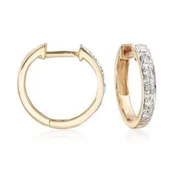 Ross-Simons - Diamond Accent Huggie Hoop Earrings in 14kt Yellow Gold. 3/8x22