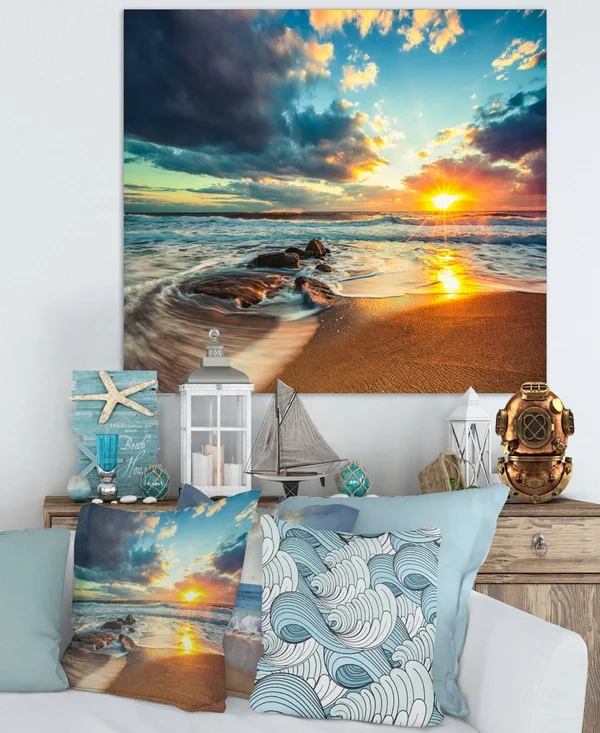 Designart &Beautiful Cloudscape Over The Sea & Modern Beach Canvas Art Print, Size: 40 inch x 30 inch