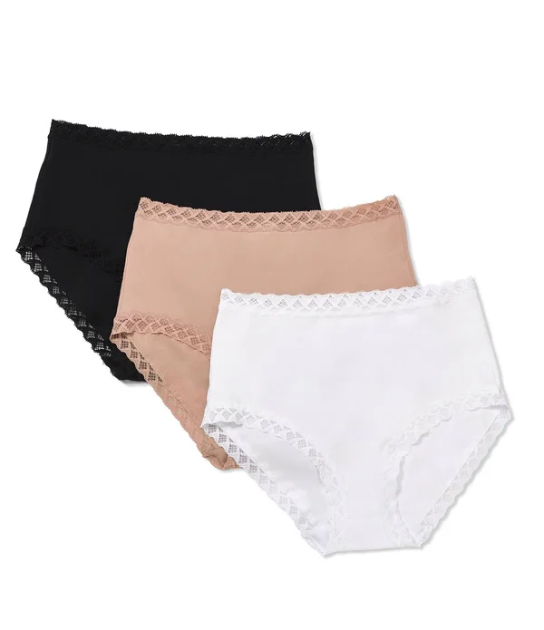 Natori Women's 3-Pack Bliss Cotton Full Briefs - Black Cafe White - Size XXL