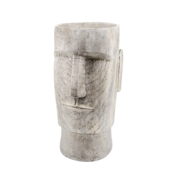 Polyresin Face Planter with Unique and Textured Detailing - Large, Gray