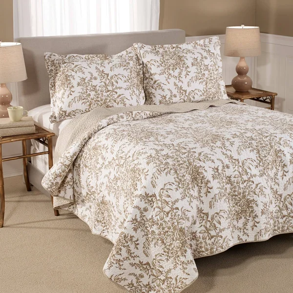 Laura Ashley 3-Piece Bedford Delft Quilt Set, Brown, Full/Queen