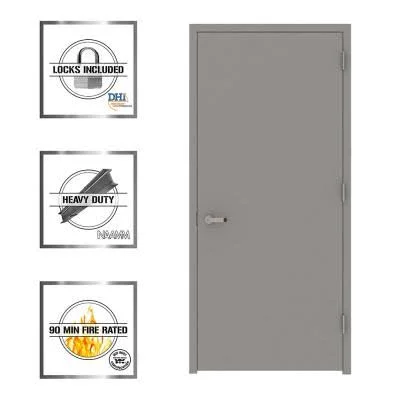 L.I.F Industries 32 in. x 80 in. Gray Flush Left-Hand Fire Proof Steel Prehung Commercial Entrance Door with Welded Frame