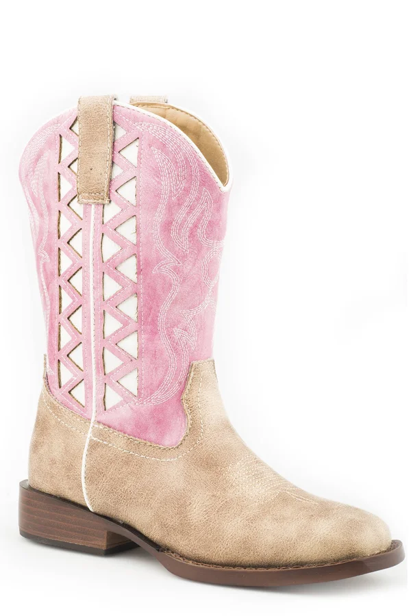 Roper Kids Girls Pink Faux Leather Askook Cowboy Boots