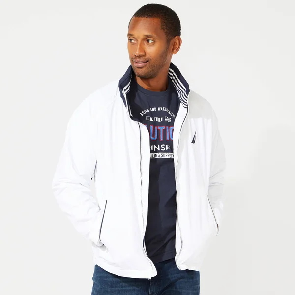 Nautica Men's 83 Bomber Jacket with Concealed Hood Bright White - S