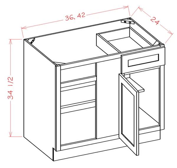 Wilora Hawthorne Shaker Antique White 39x22 x 34.5x22 x 24x22 Blind-Corner 1 DOOR, 1 Drawer, 1 Shelf Base Cabinet, High-Density