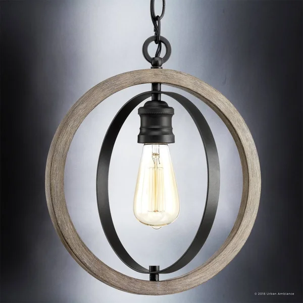Luxury Vintage Pendant Light, 14x22H x 12x22W, with Modern Farmhouse Style, Charcoal Finish by Urban Ambiance UHP2214