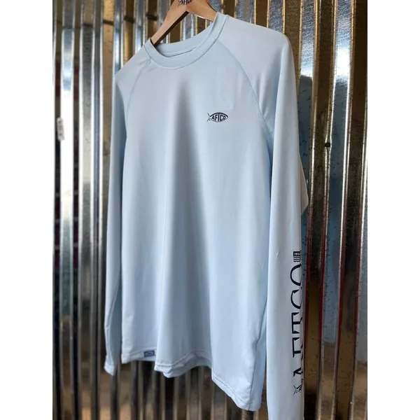 AFTCO Men’s Yurei Airomesh Long Sleeve Performance Shirt Light Blue Heather - Small