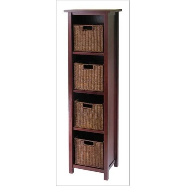 Sarahndipity Milan 5 Piece Storage Shelf with Baskets - Cabinet and 4 Small Baskets - Antique Walnut