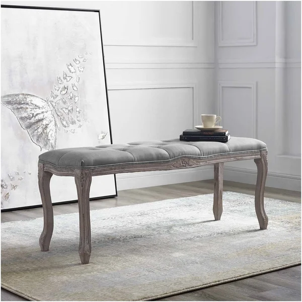Modway Light Gray Regal Vintage French Upholstered Fabric Bench