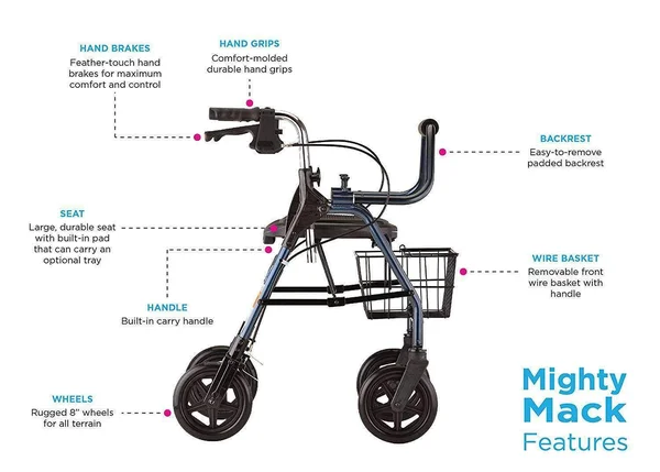 Nova Mighty Mack Heavy Duty Rolling Walker, Blue