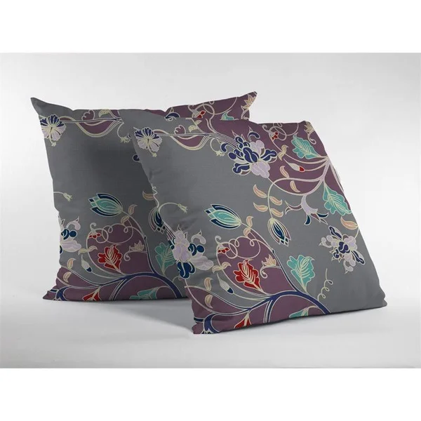 Carnation Garden Blown and Closed Pillow Purple on Gray 26x22x26x22
