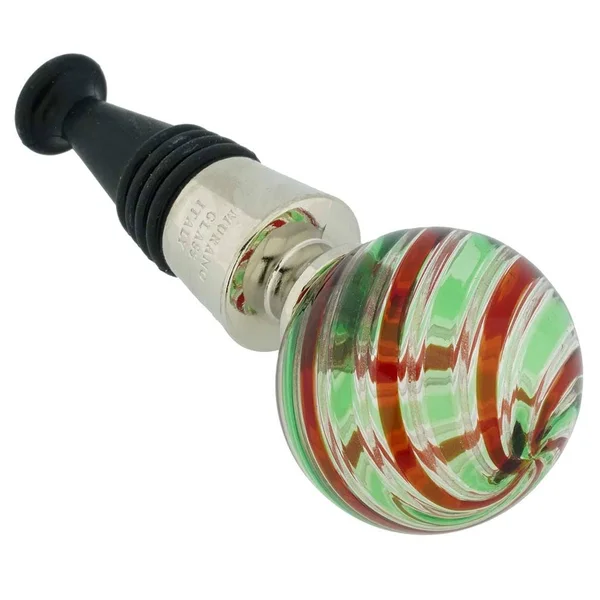 Murano Glass Bottle Stopper - Red and Green