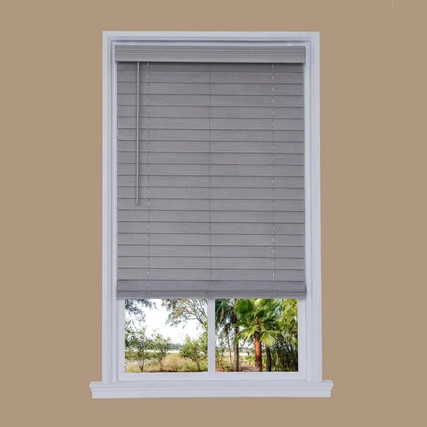 Allen + Roth 2.5-in Slat Width 20.5-in x 72-in Cordless Gray Faux Wood Room Darkening Horizontal Blinds - DFHSB2472-20.5