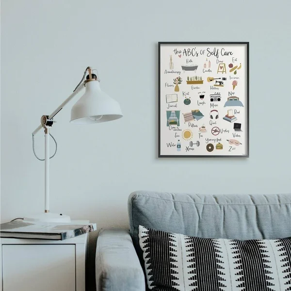 Stupell Industries ABC&s of Self Care Adult Relaxation Alphabet Framed Wall Art Design by Gigi Louise, 24 inch x 30 inch, Black