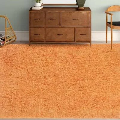 Gentia Handmade Flokati Wool Pumpkin Area Rug Ebern Designs Rug Size: Rectangle 8' x 10'