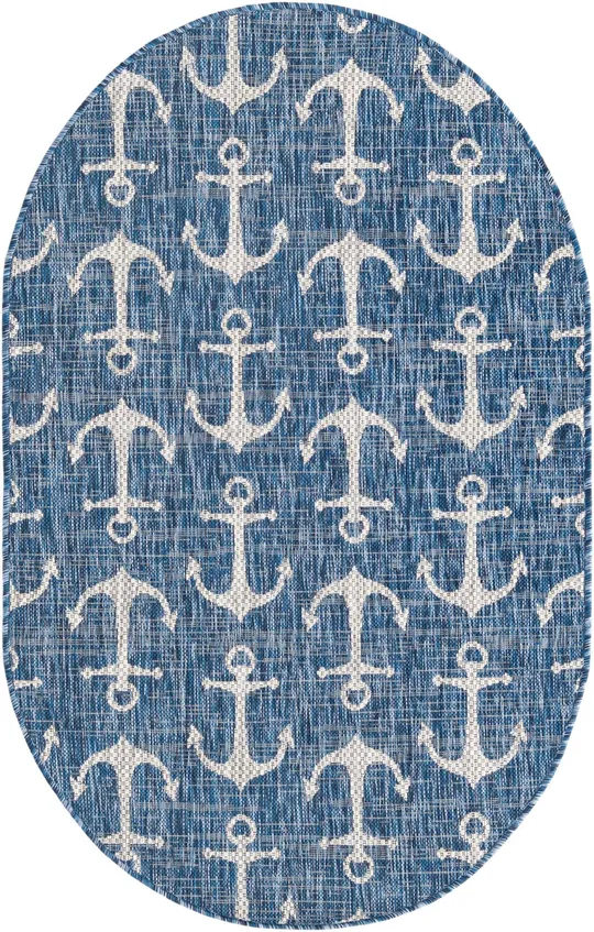 Unique Loom Outdoor Geometric Ahoy Area Rug - Blue - 3& 3 x 5& 3 Oval